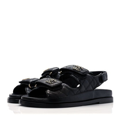 Chanel Grained Calfskin Velcro Dad Sandals 36.5 Black 3 of 8