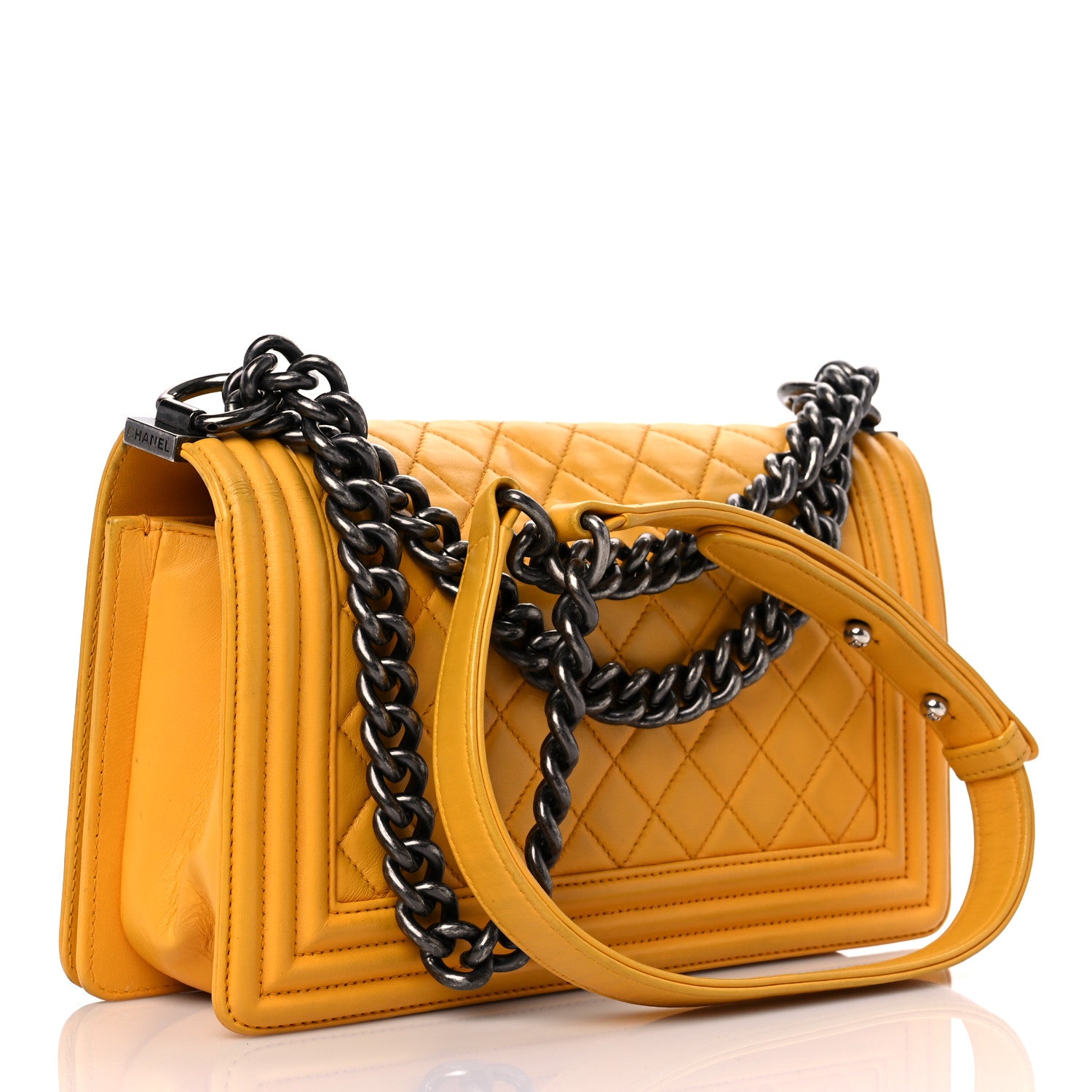 Chanel Lambskin Quilted Medium Boy Flap Yellow 3 of 27