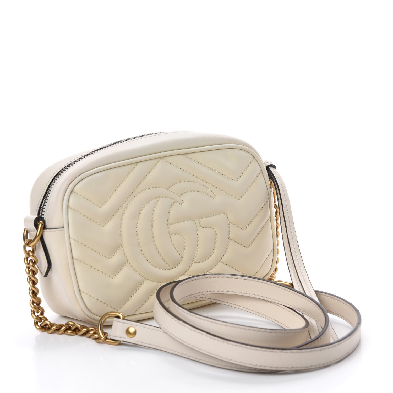 Gucci Calfskin Matelasse Mini GG Marmont Chain Shoulder Bag White 3 of 13