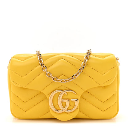 Gucci Lambskin Matelasse Mini GG Marmont Shoulder Bag Yellow 1 of 10