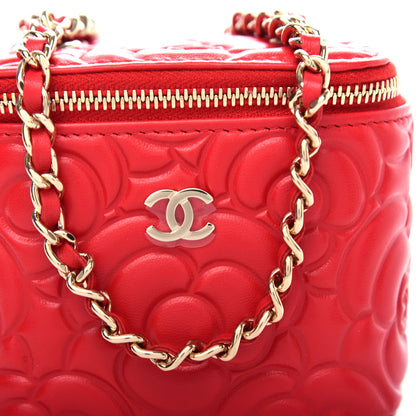 Chanel Lambskin Camellia Embossed Mini Vanity Case With Chain Red 10 of 11