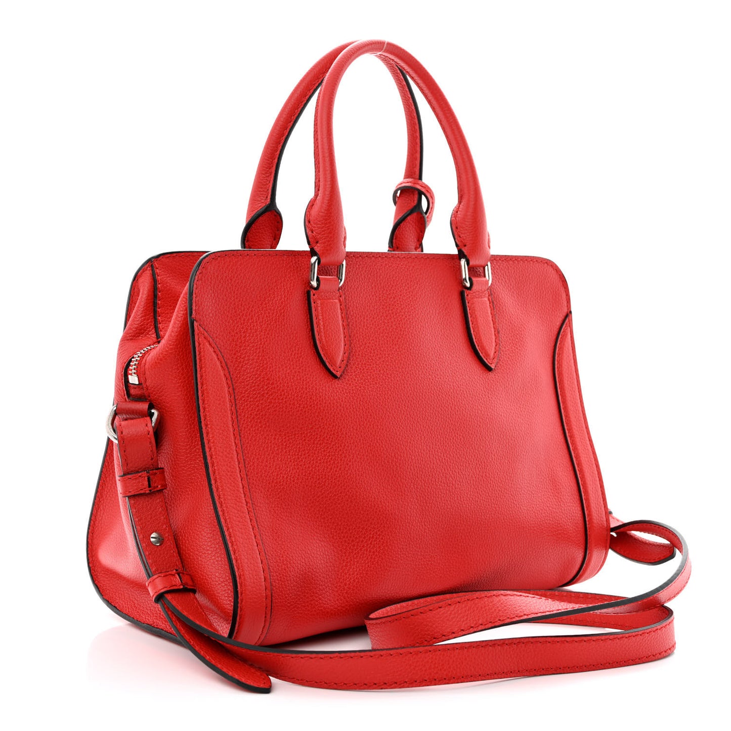Pebbled Calfskin Small Skull Padlock Zip Around Tote Red