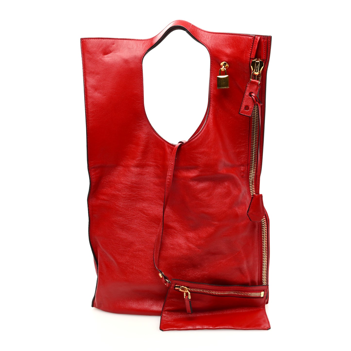 Ramskin Large Alix Padlock Zip Shoulder Bag Flame Red