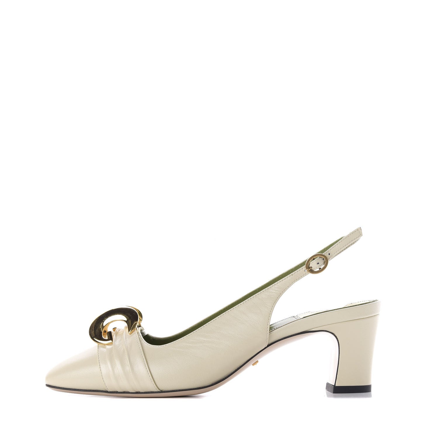 Malaga Kid Half Moon GG Square Toe Slingback Pumps 37 Vintage White