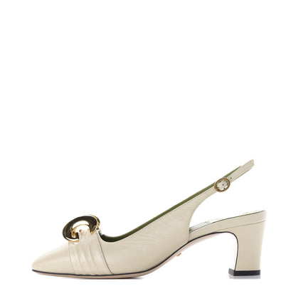 Gucci Malaga Kid Half Moon GG Square Toe Slingback Pumps 37 Vintage White 1 of 10