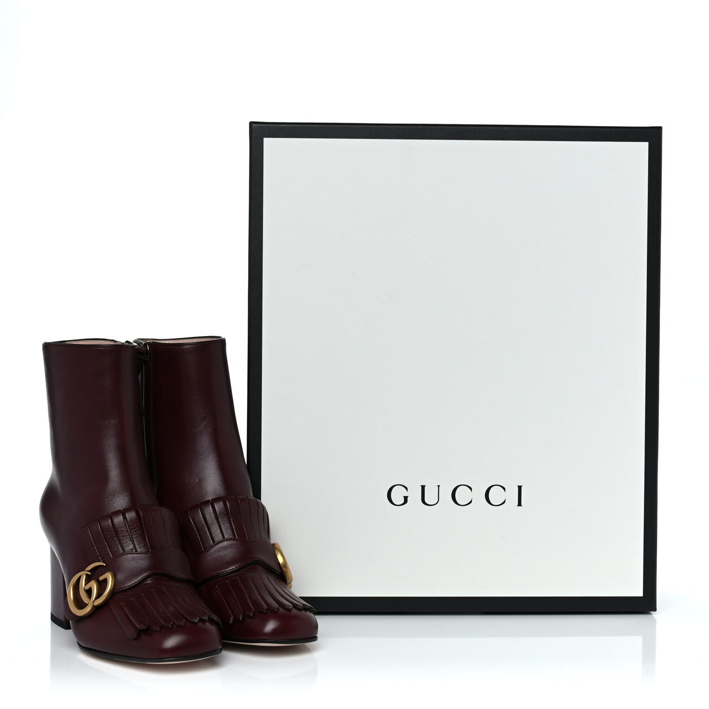 Malaga Kid GG Marmont Fringe 75mm Ankle Boots 35 Vintage Bordeaux