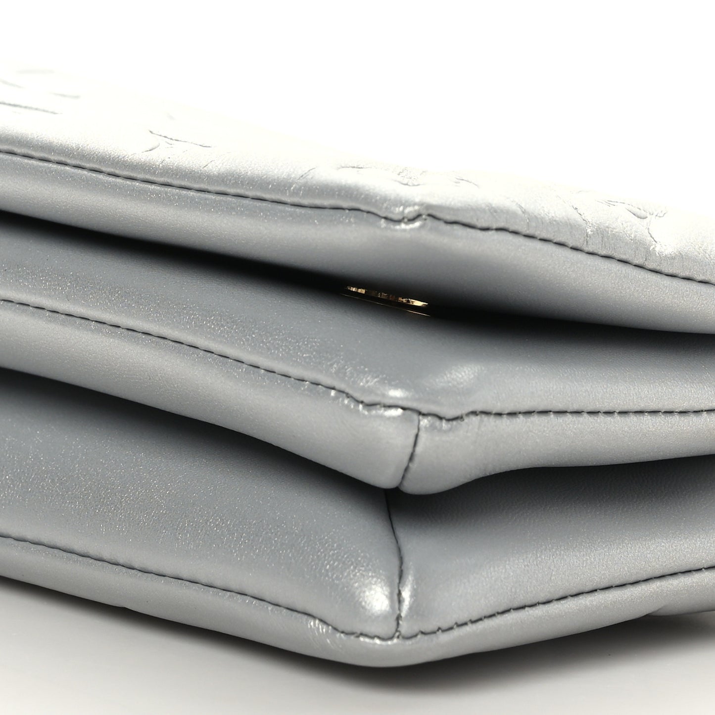 Metallic Lambskin Embossed Monogram Pochette Coussin Silver