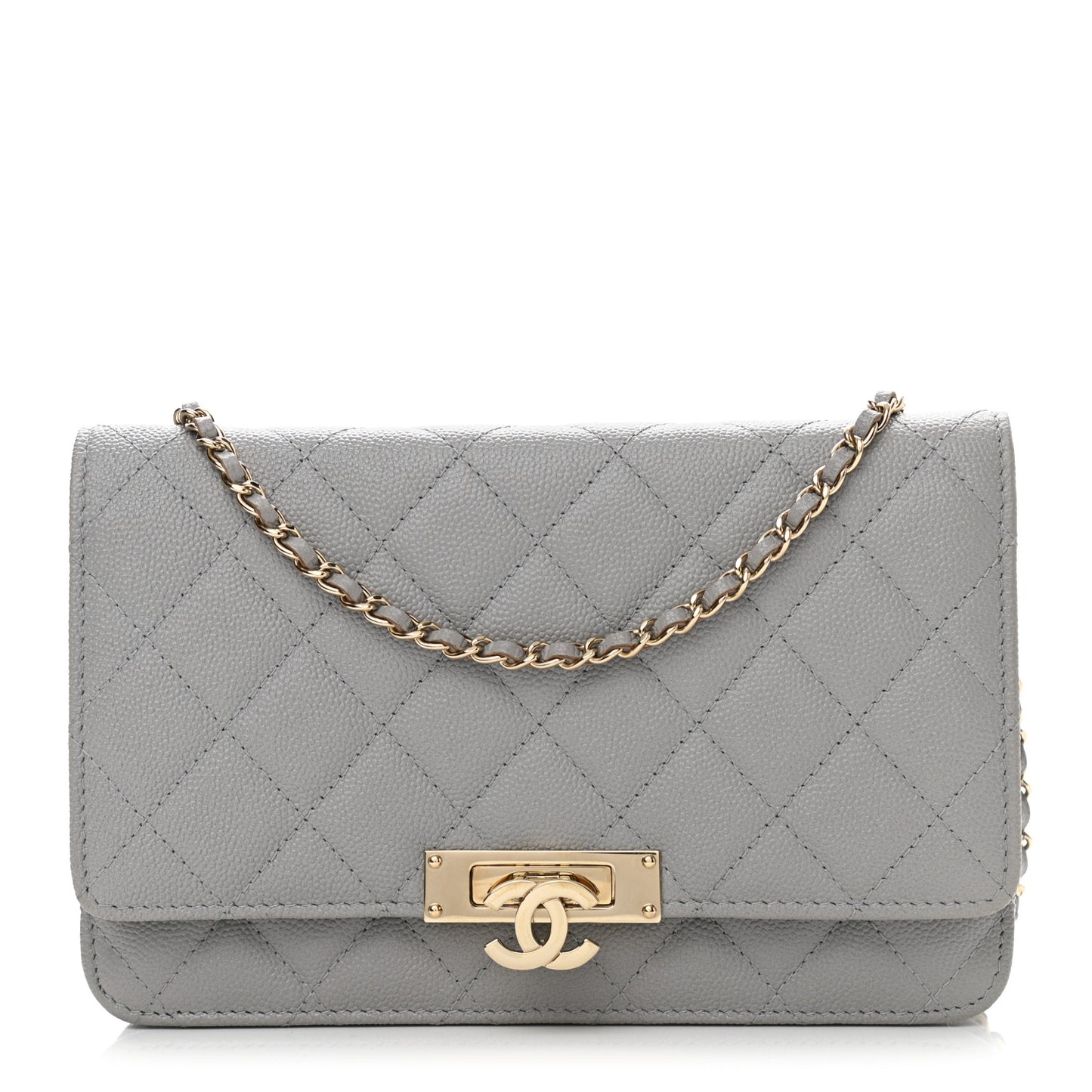 Caviar Quilted Golden Class Wallet On Chain WOC Gray