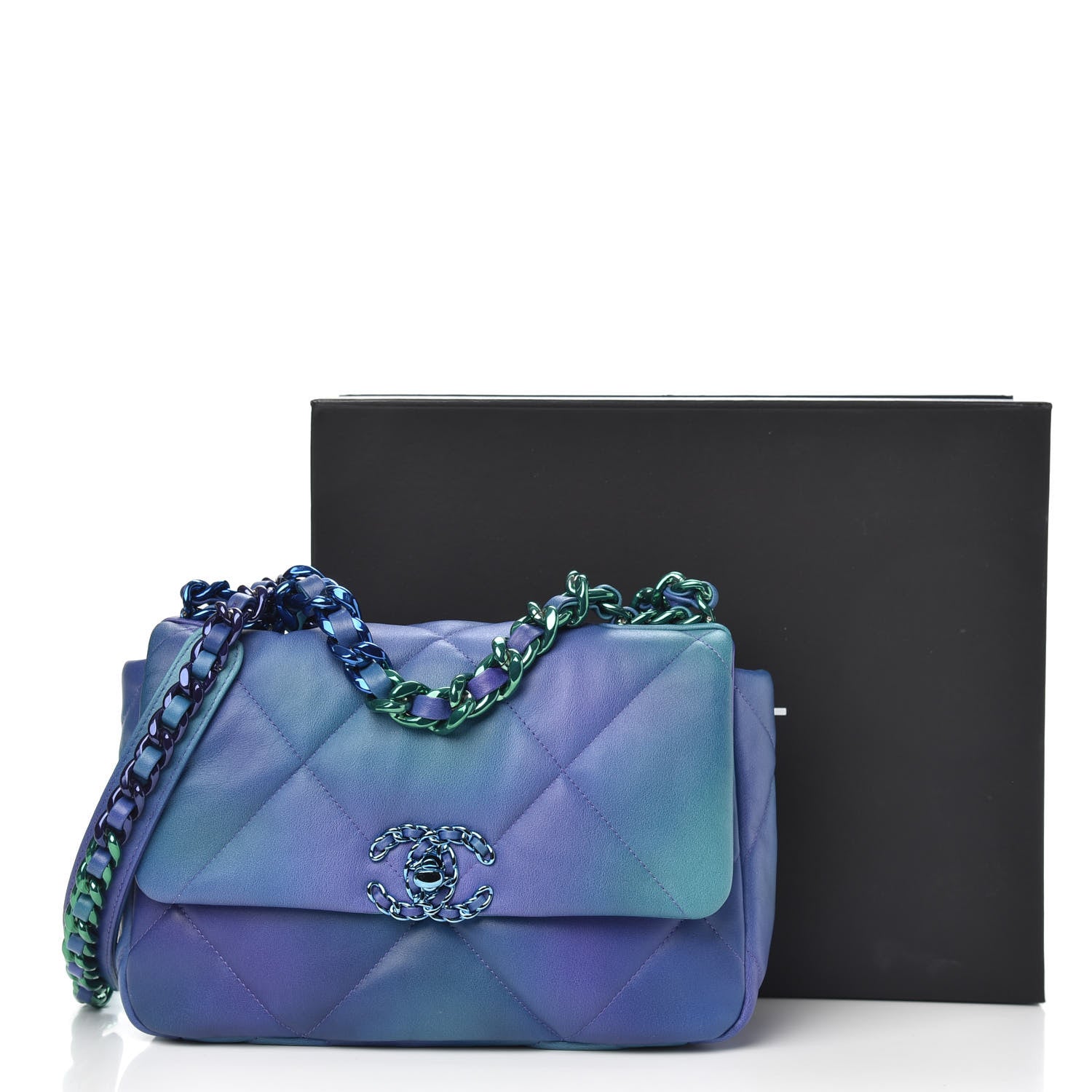 Chanel Tie Dye Calfskin Quilted Medium Chanel 19 Flap Blue Purple 12 of 12