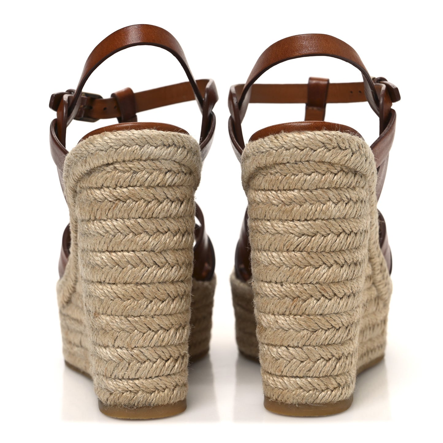 Calfskin 85 Platform Espadrille Wedge Sandals 37.5 Brown