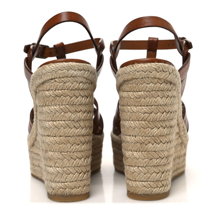Saint Laurent Calfskin 85 Platform Espadrille Wedge Sandals 37.5 Brown 6 of 10