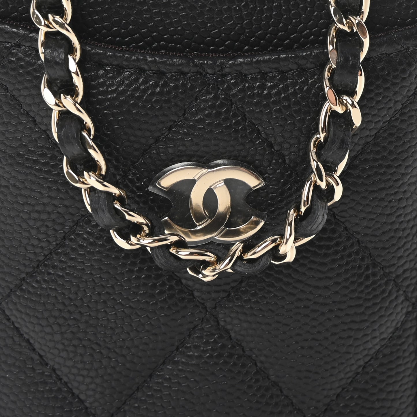 Caviar Quilted Card Holder On Chain Black
