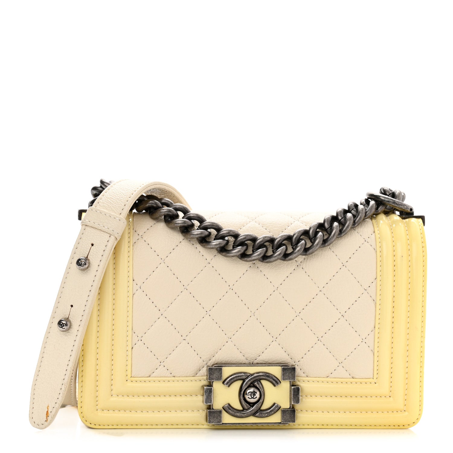 Chanel Goatskin Quilted Patent Small Duo Boy Flap White 1 of 12