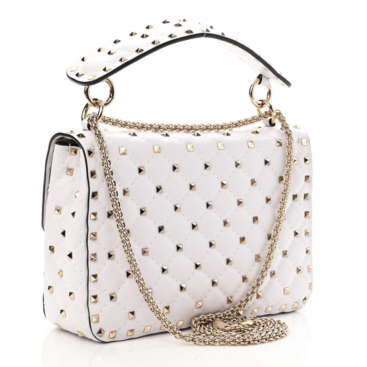 Valentino Garavani Lambskin VLTN Print Medium Rockstud Spike Shoulder Bag Optic White Black 3 of 10