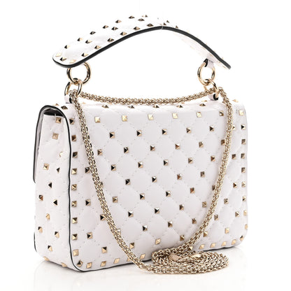 Valentino Garavani Lambskin VLTN Print Medium Rockstud Spike Shoulder Bag Optic White Black 3 of 10