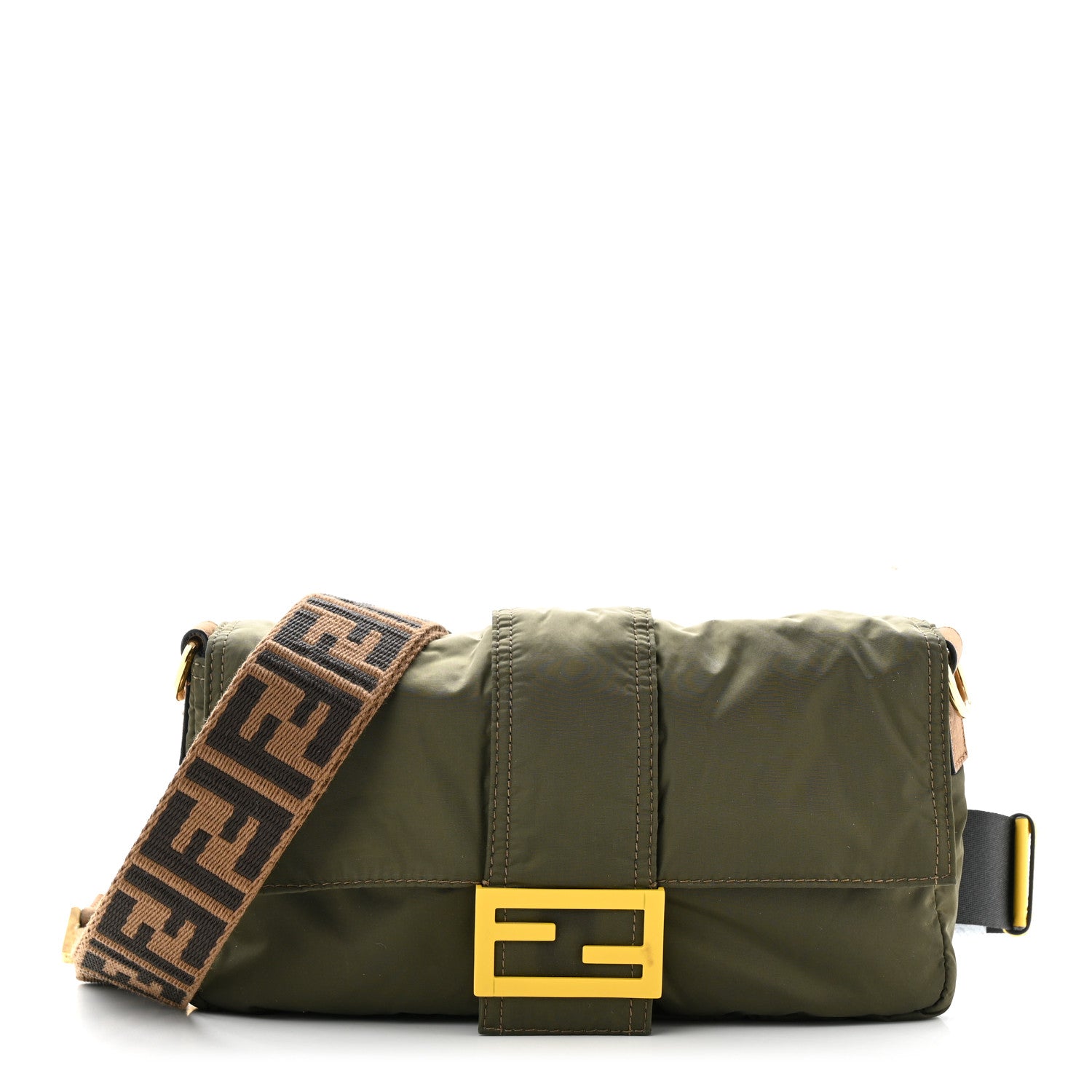 Fendi Nylon Dolmias Vitello Grace FF Puffer Belt Baguette Bag Military Brown Tortora 1 of 13