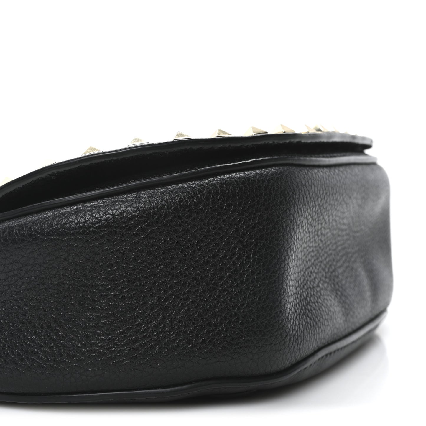 Pebbled Calfskin Rockstud Crossbody Saddle Bag Black