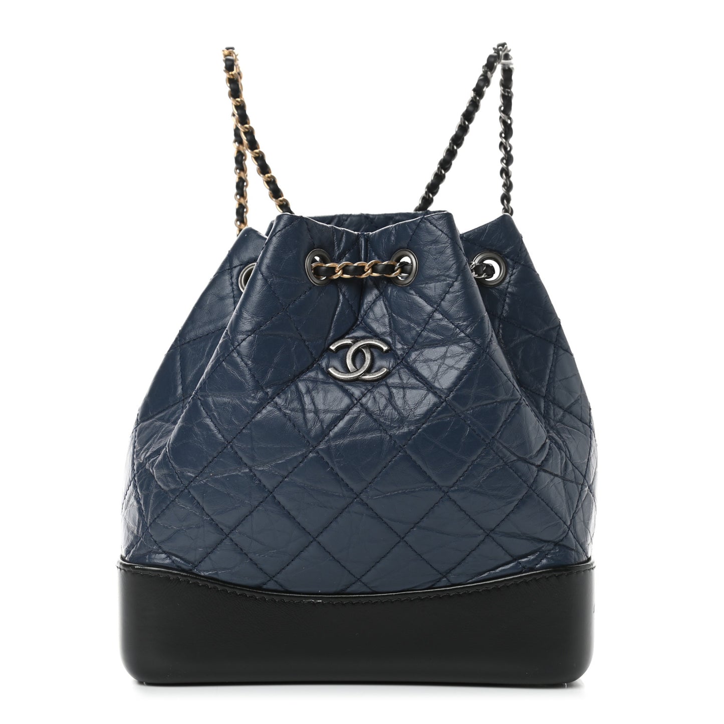 Aged Calfskin Quilted Small Gabrielle Backpack Blue Black
