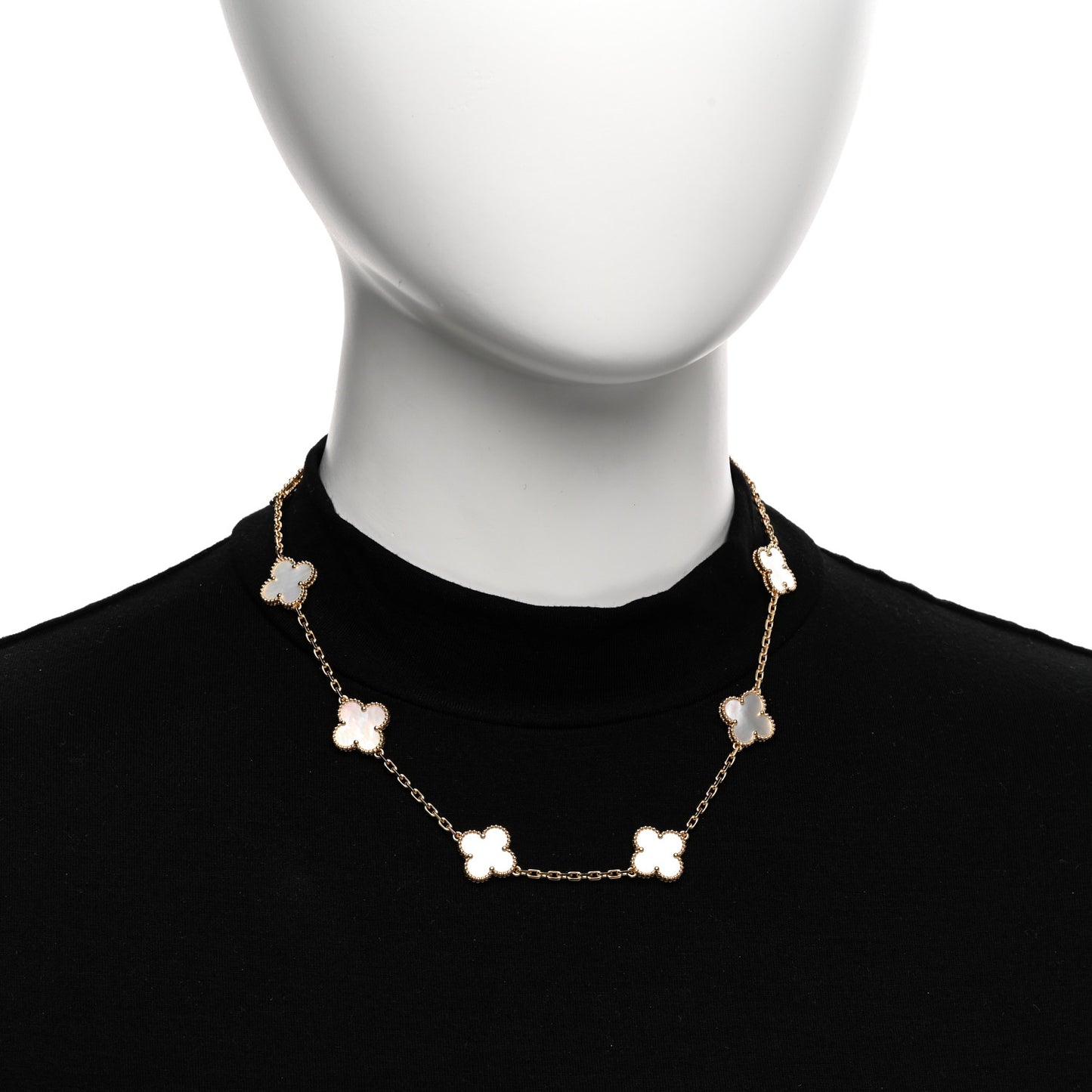 18K Yellow Gold Mother of Pearl 10 Motifs Vintage Alhambra Necklace