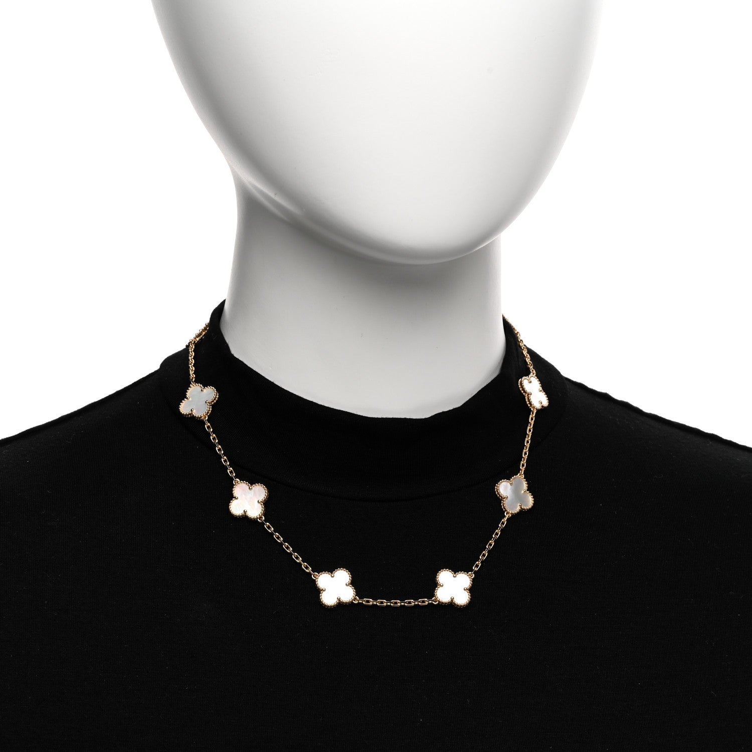 Van Cleef & Arpels 18K Yellow Gold Mother of Pearl 10 Motifs Vintage Alhambra Necklace 2 of 5