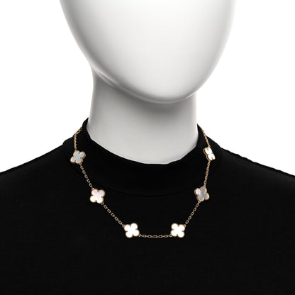 Van Cleef & Arpels 18K Yellow Gold Mother of Pearl 10 Motifs Vintage Alhambra Necklace 2 of 5