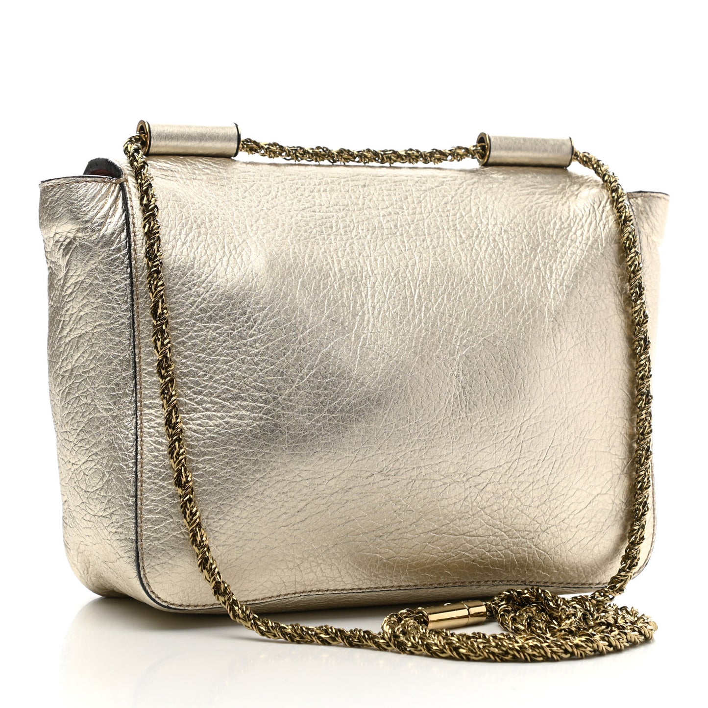 Metallic Grained Calfskin Small Elsie Shoulder Bag Light Gold