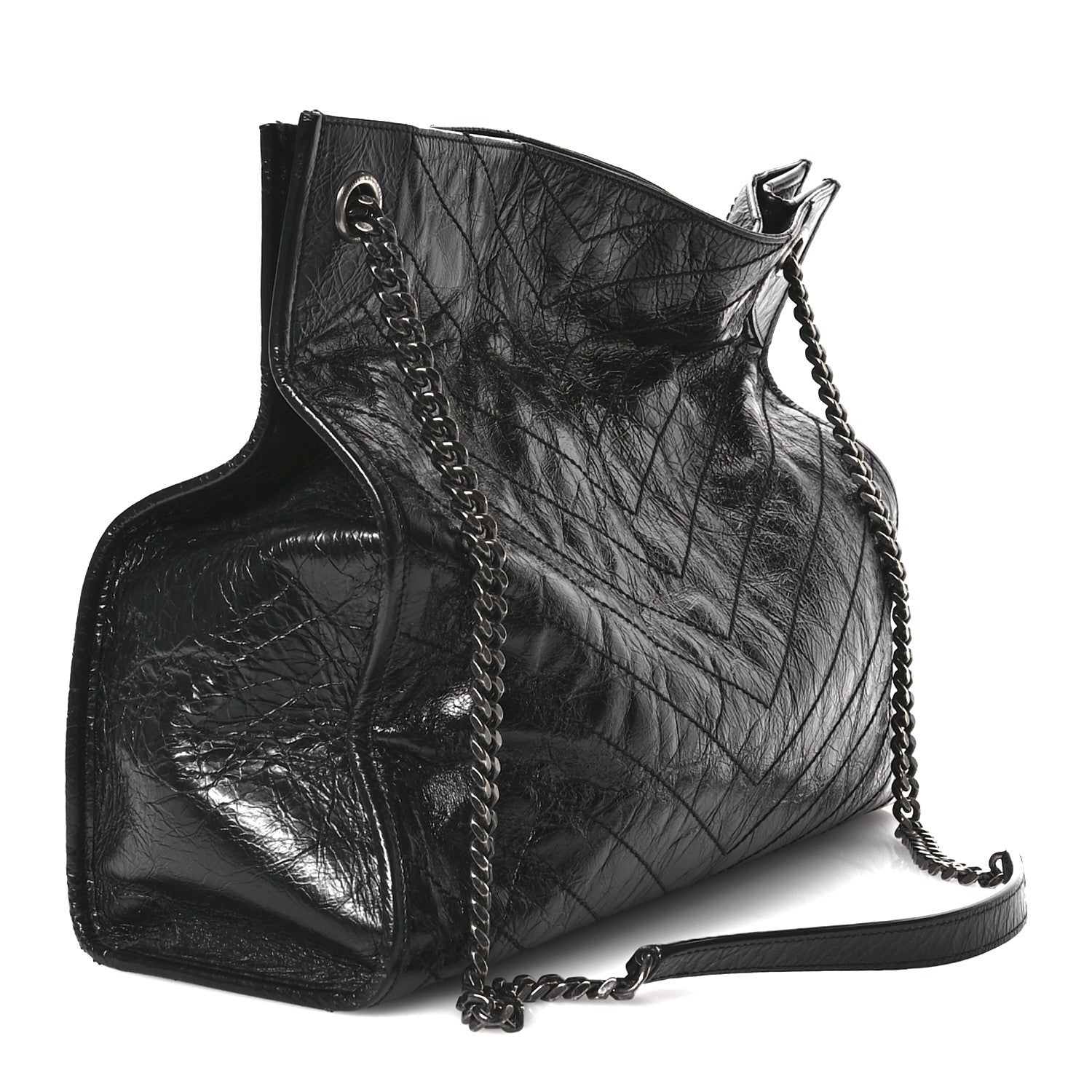 Saint Laurent Crinkled Calfskin Matelasse Monogram Large Niki Shopper Tote Black 3 of 10