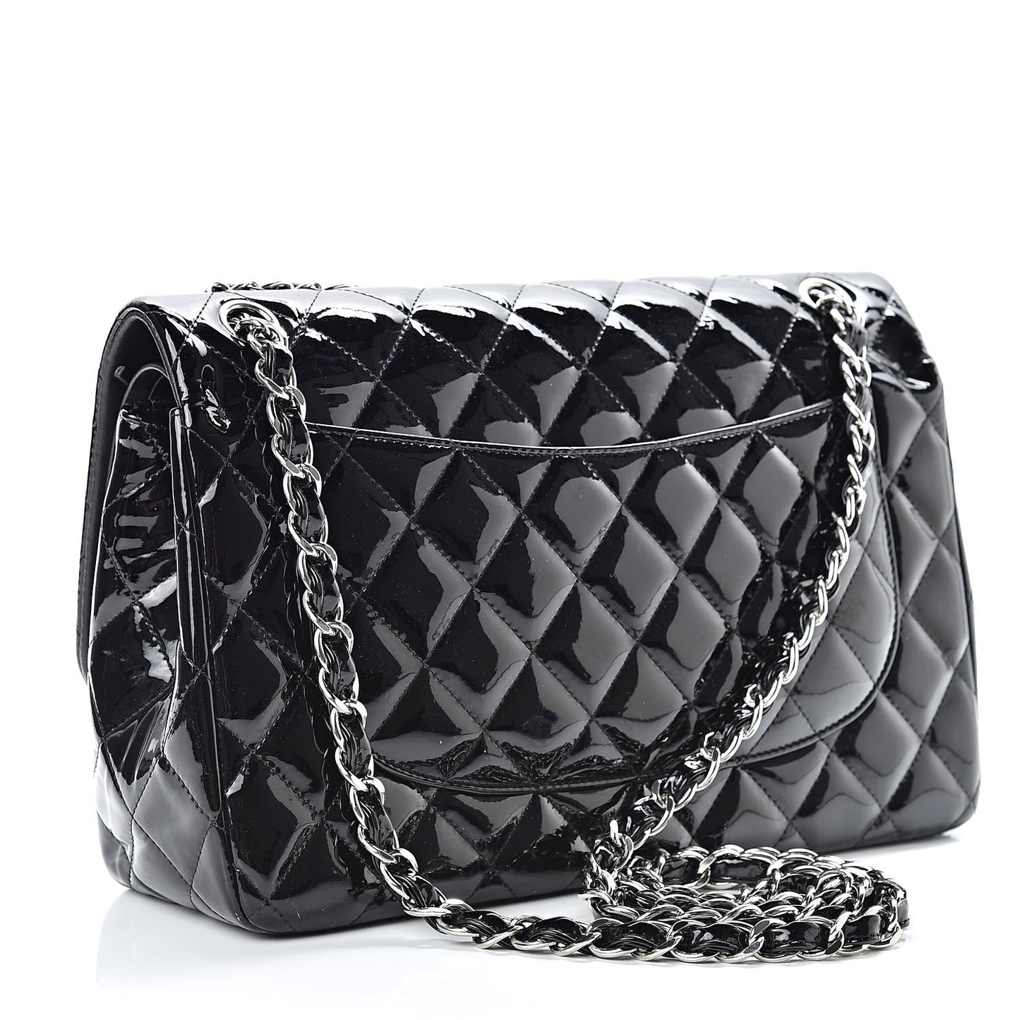 Patent Quilted Jumbo Double Flap Black