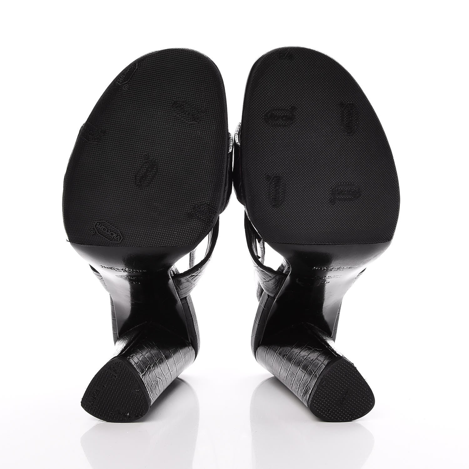 Saint Laurent Calfskin Crocodile Embossed Sandals 39 Black 7 of 12