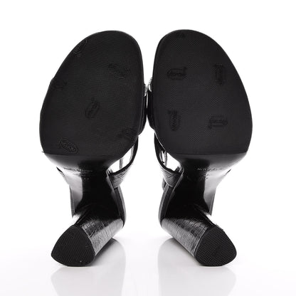 Saint Laurent Calfskin Crocodile Embossed Sandals 39 Black 7 of 12
