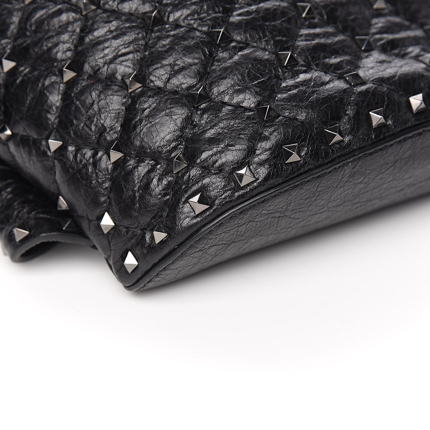 Craquele Nappa Rockstud Spike Belt Bag 85 Black