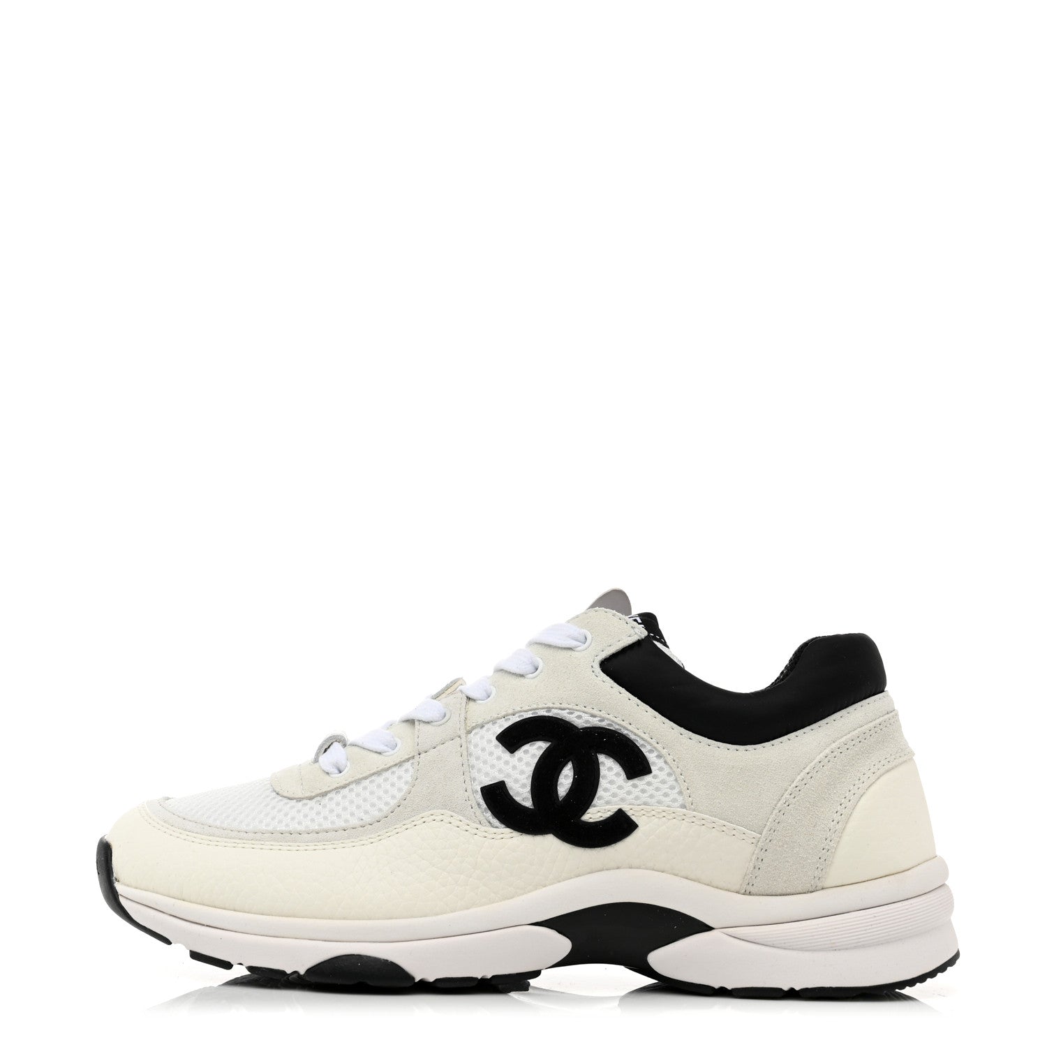 Chanel Mesh Suede Calfskin Grained Calfskin Womens CC Sneakers 39 White Black 1 of 8