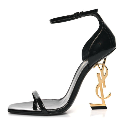 Saint Laurent Patent Calfskin Opyum 110 Sandals 38.5 Black Gold 1 of 9