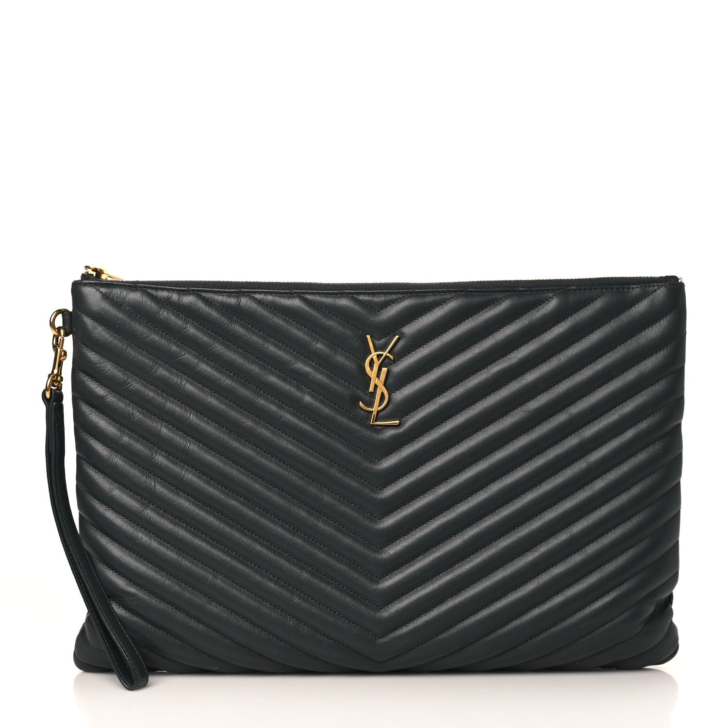 Saint Laurent Calfskin Matelasse Chevron Cassandre Monogram Document Holder Coal 1 of 10
