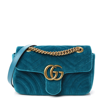 Gucci Velvet Matelasse Mini GG Marmont Shoulder Bag Pavone Cyan 1 of 9