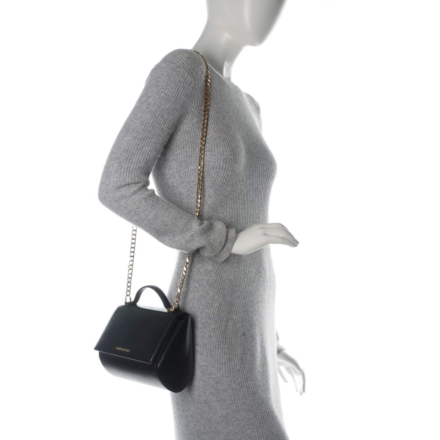 Textured Calfskin Mini Pandora Box Chain Crossbody Bag Black