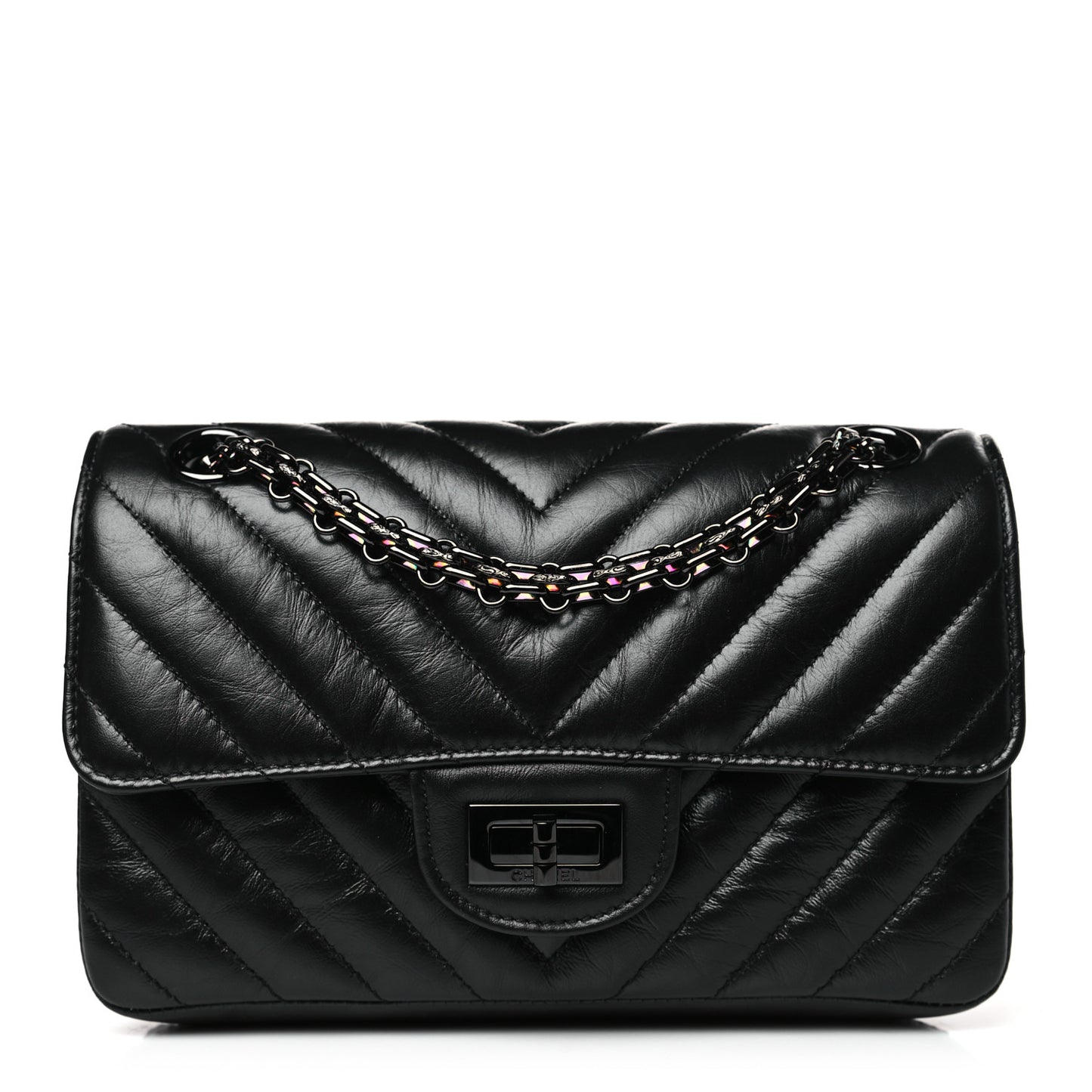 Aged Calfskin Chevron Quilted 2.55 Reissue Mini Flap So Black
