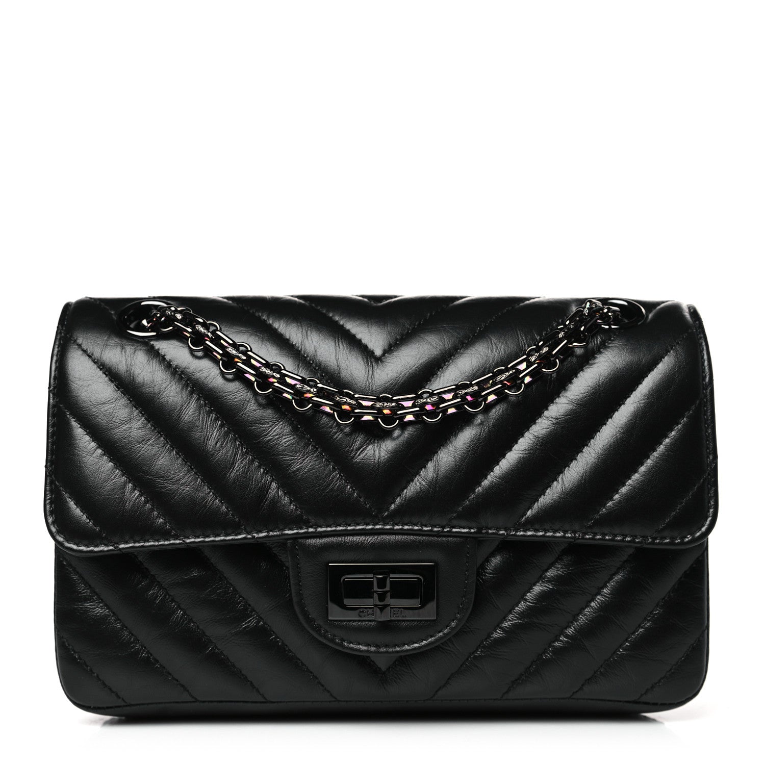 Chanel Aged Calfskin Chevron Quilted 2.55 Reissue Mini Flap So Black 1 of 10