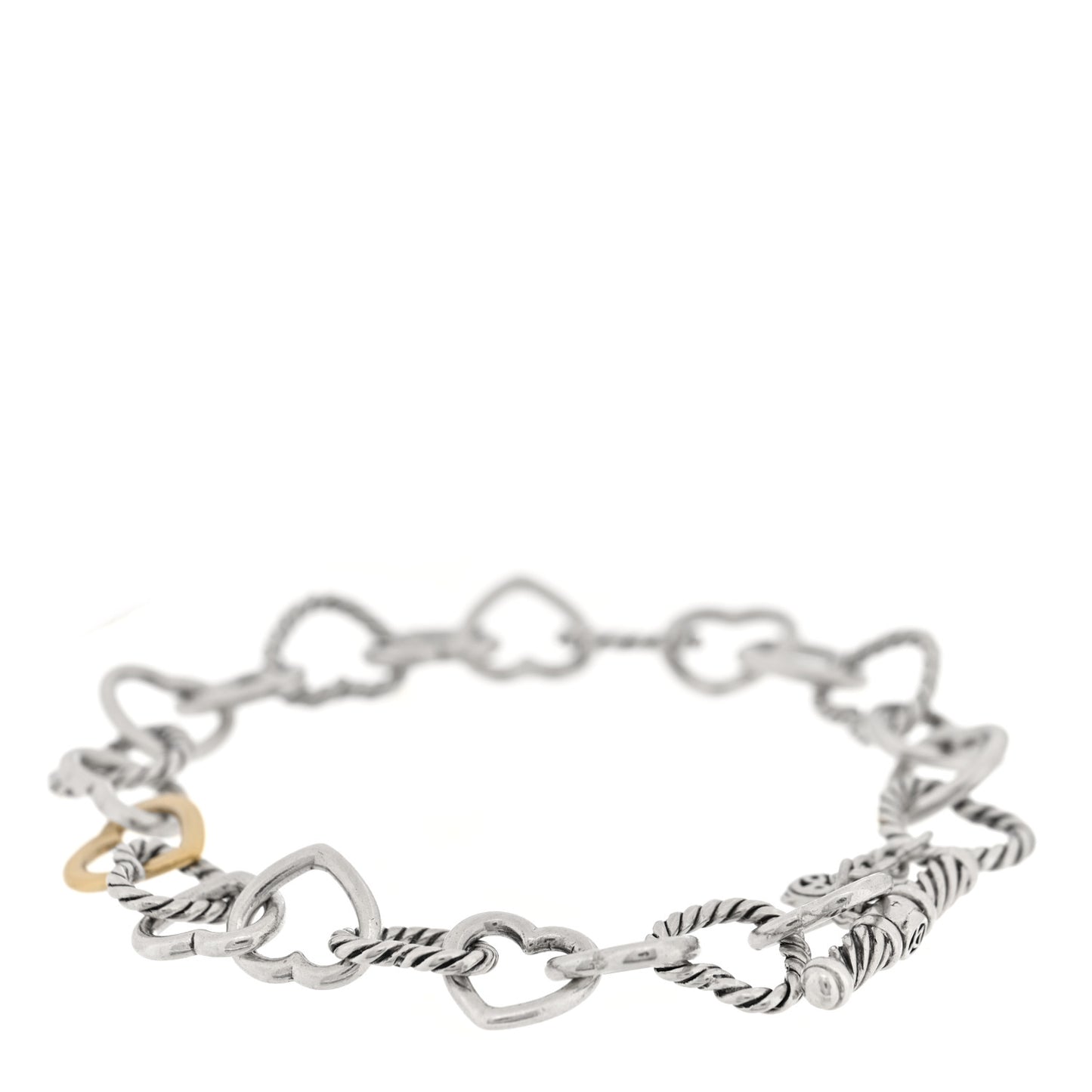 Sterling Silver 18K Yellow Gold Cable Heart Link Bracelet