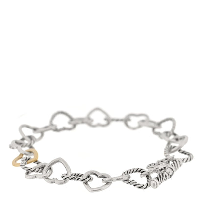 David Yurman Sterling Silver 18K Yellow Gold Cable Heart Link Bracelet 2 of 3