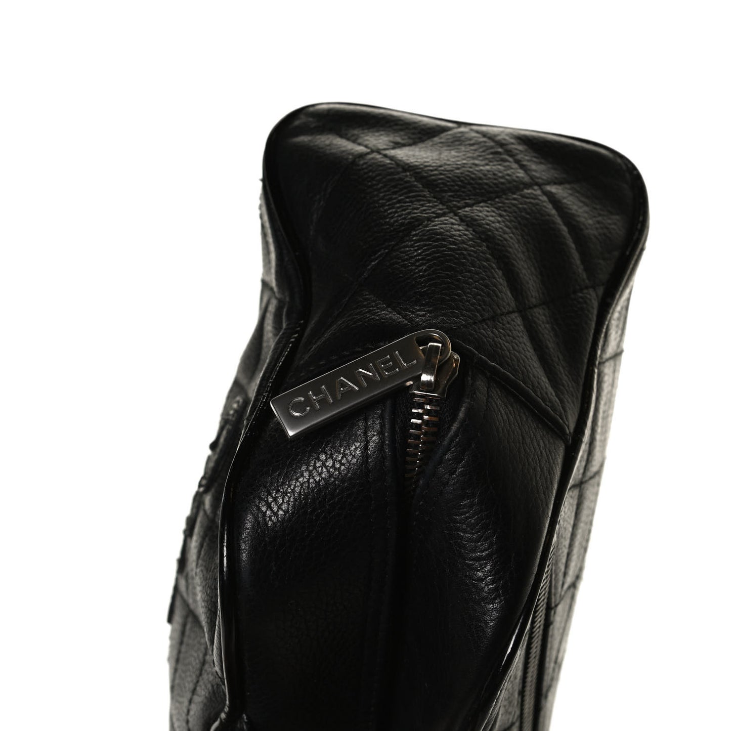 Caviar Patent Quilted Large Bowler Black
