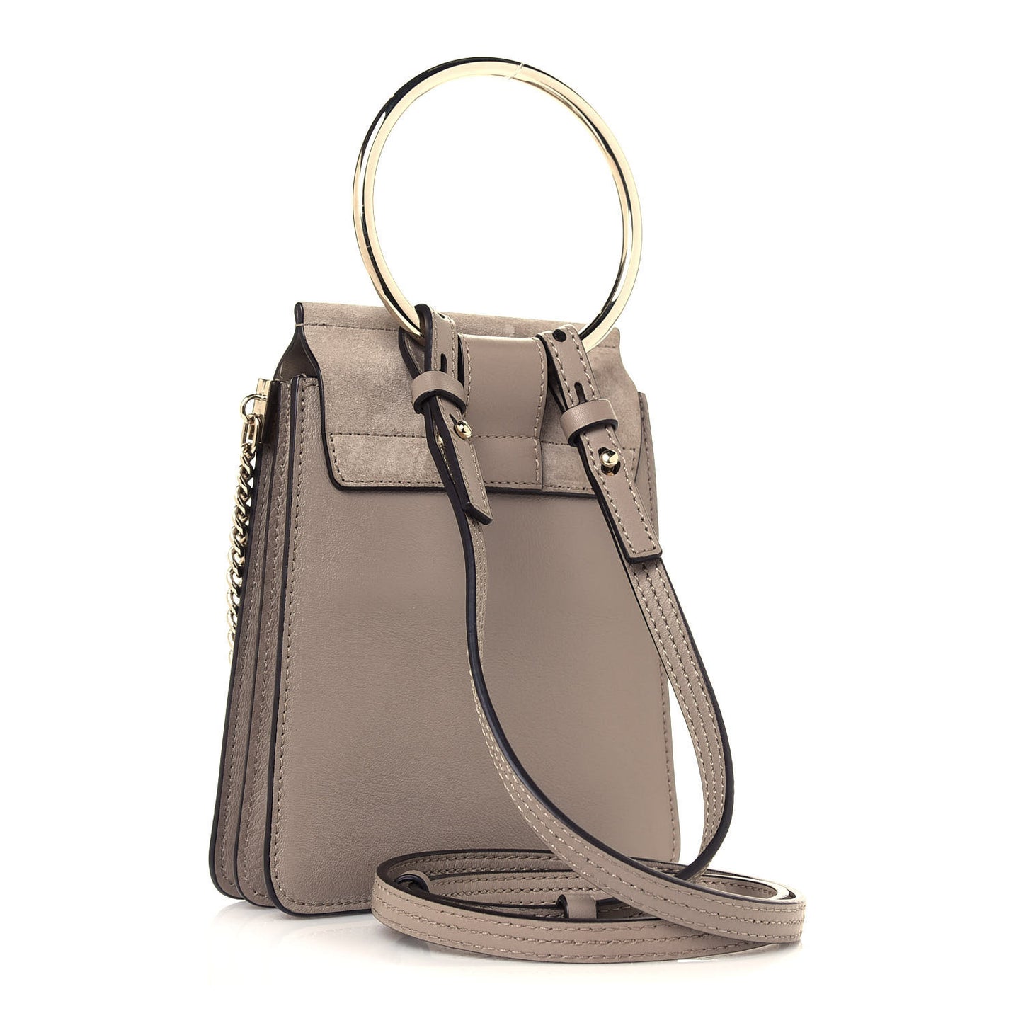 Suede Calfskin Mini Faye Bracelet Bag Motty Grey