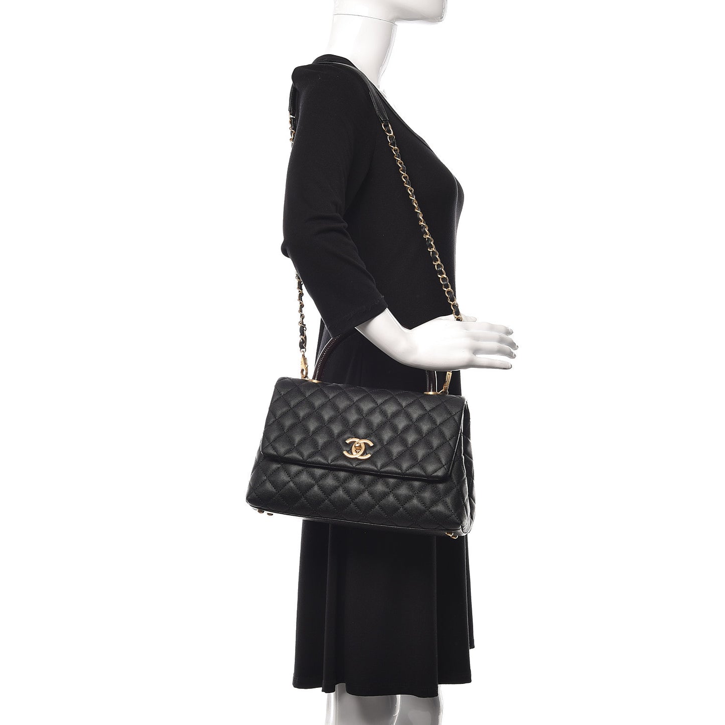 Caviar Lizard Embossed Quilted Small Coco Handle Flap Black