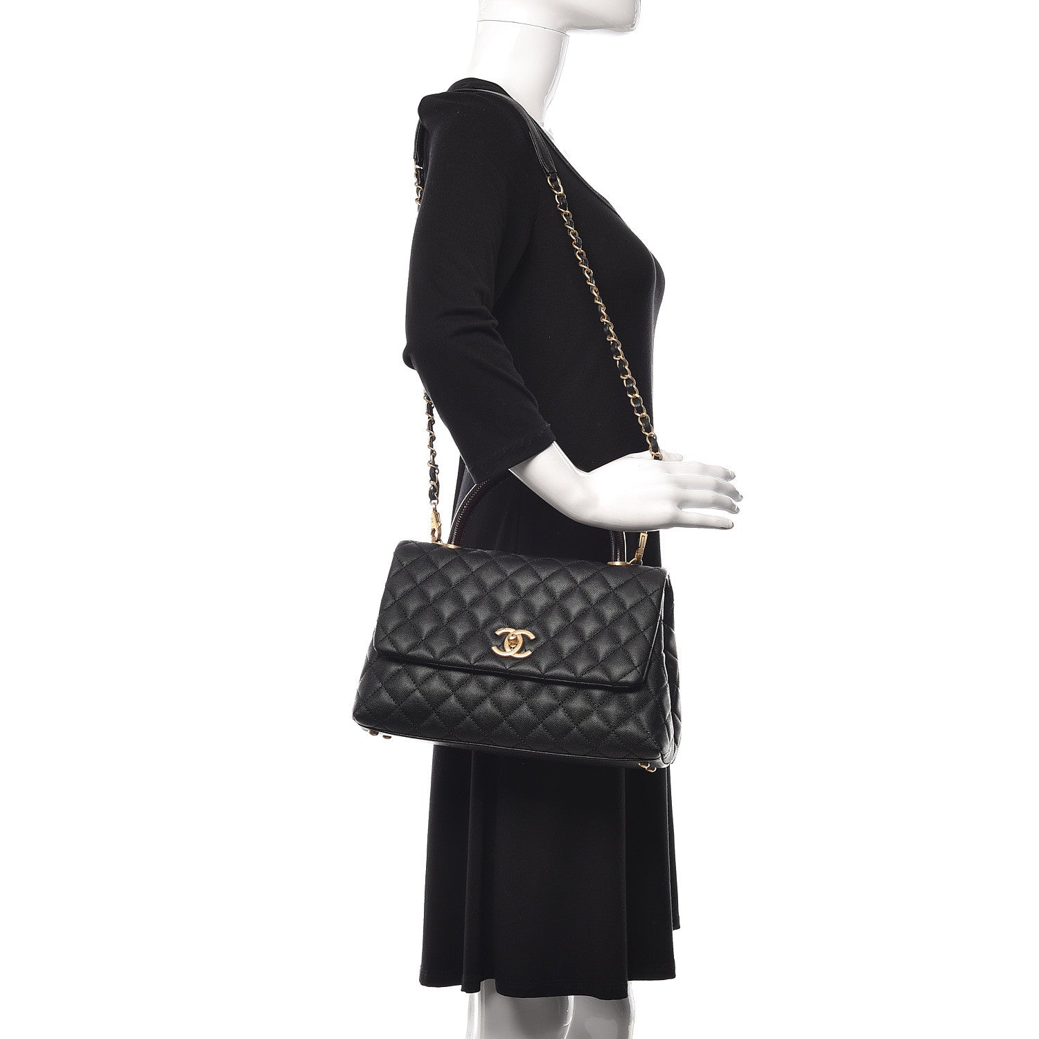 Chanel Caviar Lizard Embossed Quilted Small Coco Handle Flap Black 3 of 12