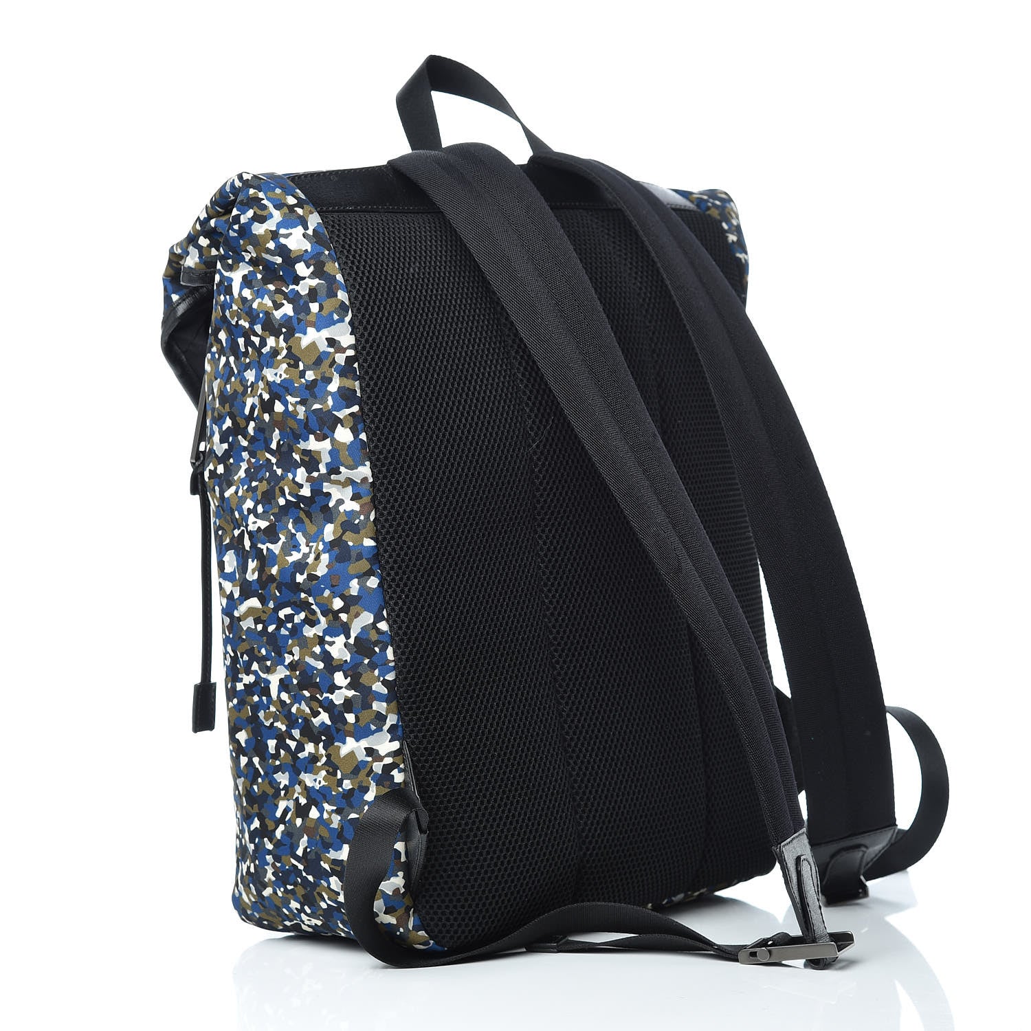 Fendi Nylon Vitello Elite Denim Granite Flap Backpack Military Black 3 of 10