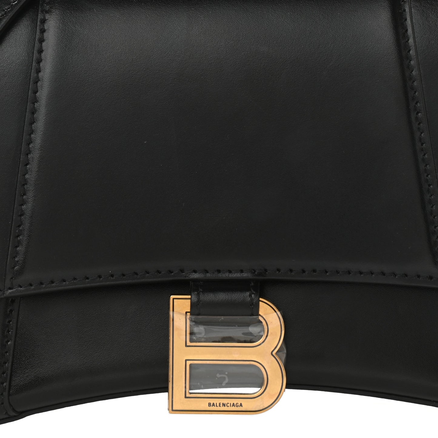 Shiny Box Calfskin Small Hourglass Top Handle Bag Black