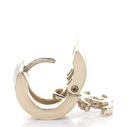 Chanel Crystal CC Hoop Drop Earring Gold Pearly White 3 of 3