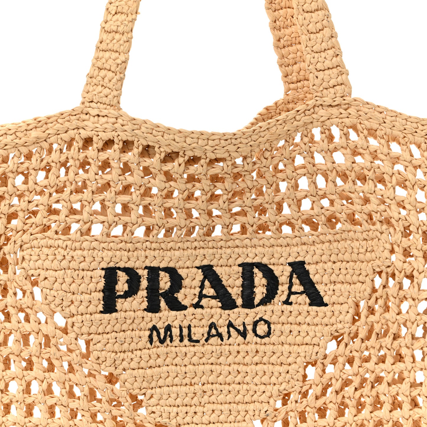 Yarn Raffia Effect Crochet Logo Embroidered Tote Bag Naturale