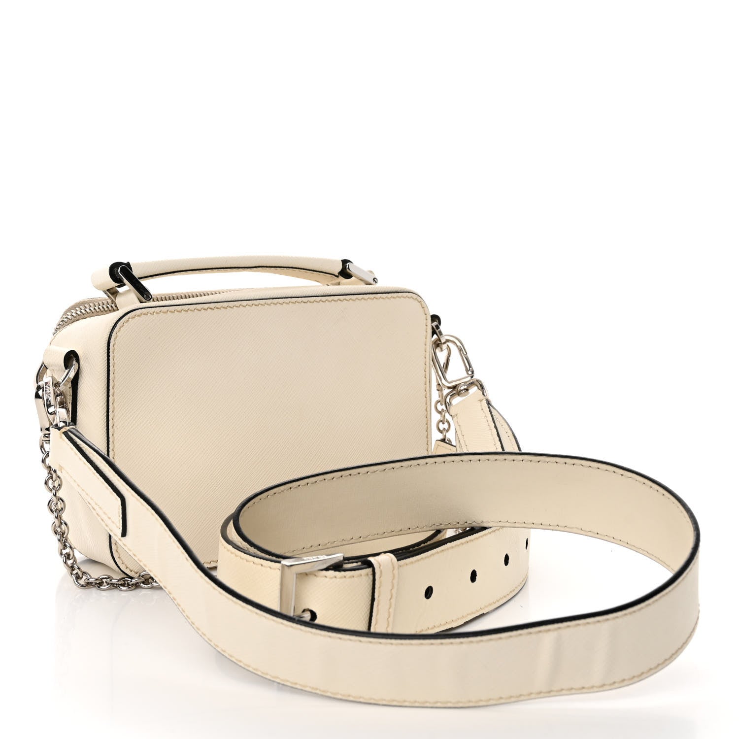 Prada Saffiano Travel Small Brique Top Handle Crossbody Bag White 3 of 8