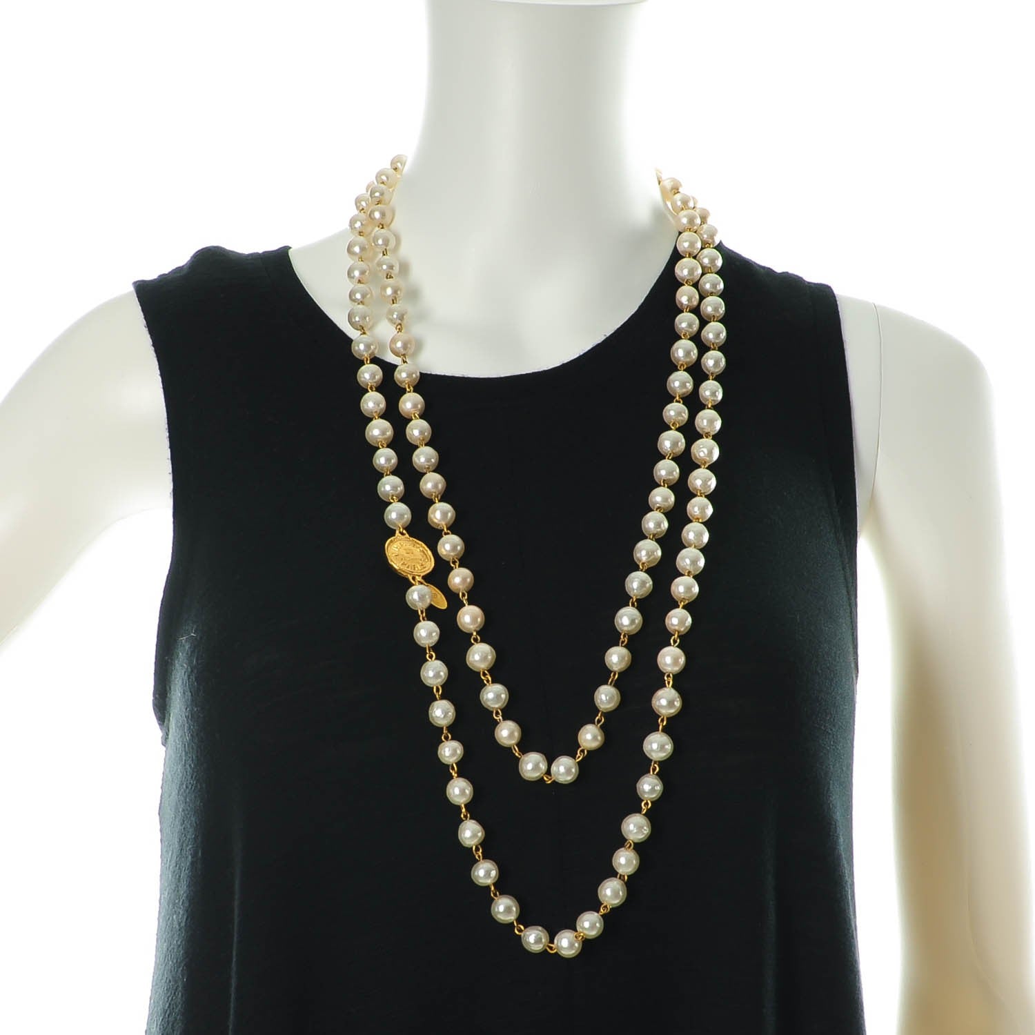 Chanel Pearl CC Long Medallion Necklace Gold 2 of 4